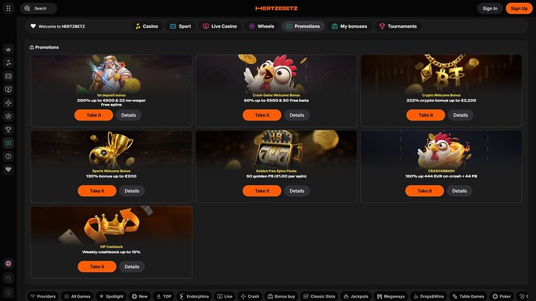 Hertzbetz Casino — Promotions page