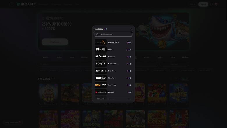 Hexabet Casino — Games by studio