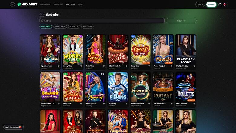 Hexabet Casino — Live dealer lobby