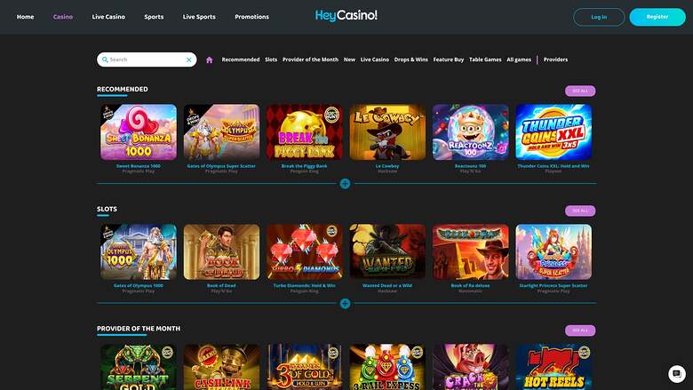 Hey Casino — Games lobby