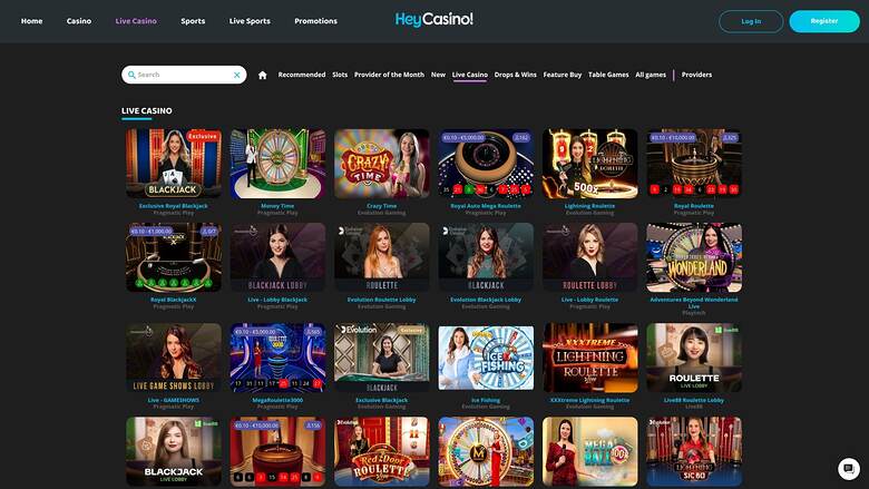 Hey Casino — Live dealer lobby