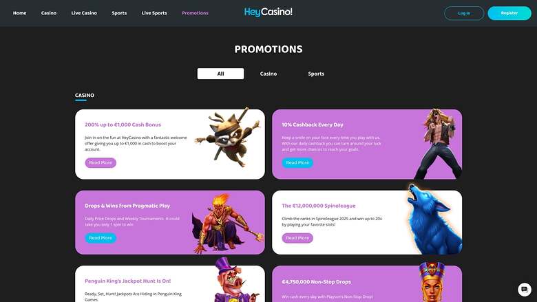 Hey Casino — Promotions page