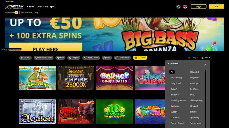 HeySpin Casino — Games by studio
