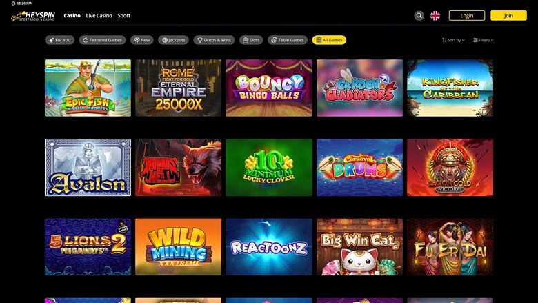 HeySpin Casino — Games lobby