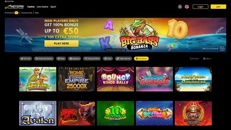 HeySpin Casino — Homepage