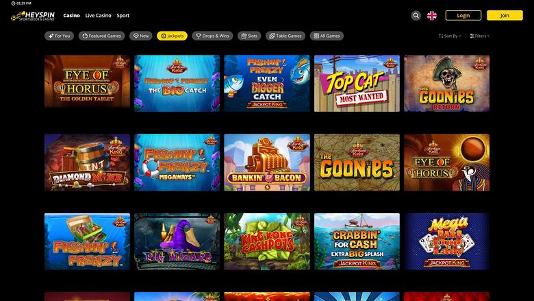 HeySpin Casino — Jackpot games