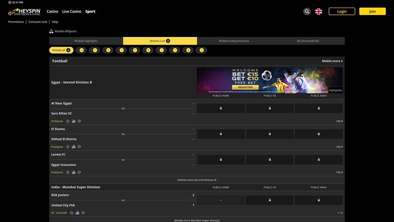 HeySpin Casino — Sportsbook