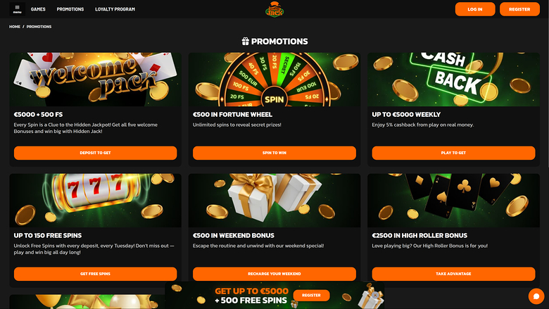 Hidden Jack Casino — Promotions page