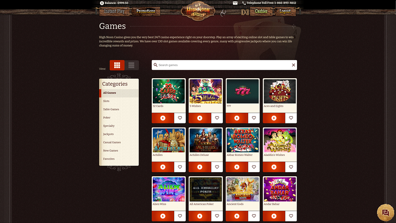 High Noon Casino — Games lobby