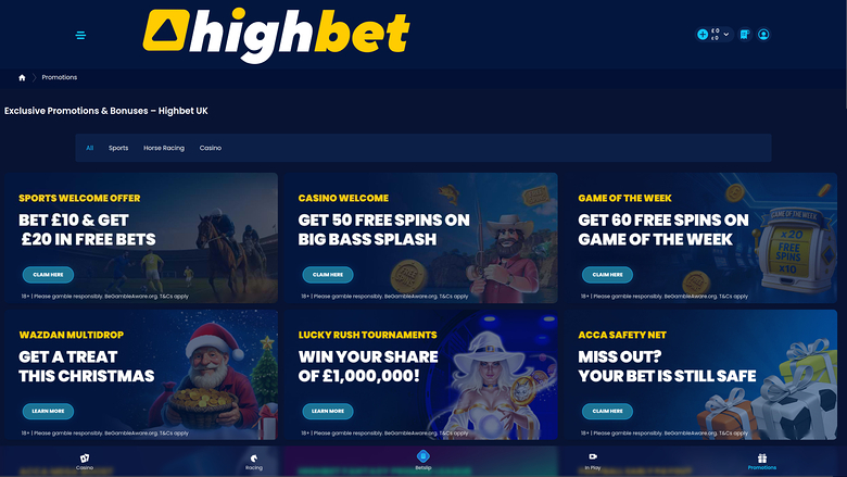 HighBet Casino — Promotions page