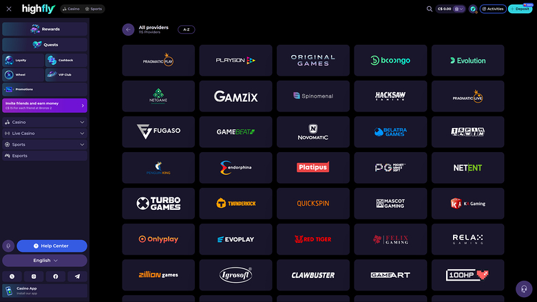 HighFlyBet Casino — Games by studio