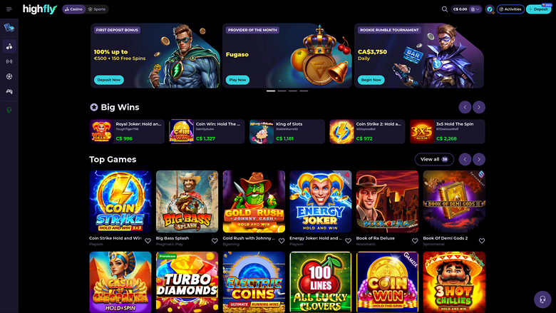 HighFlyBet Casino — Homepage