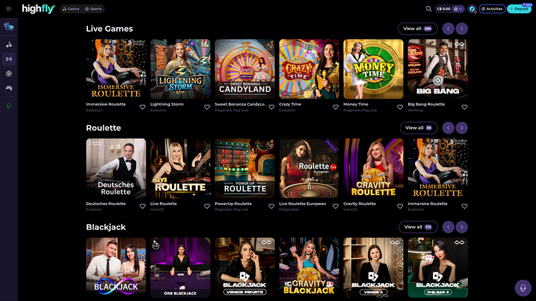HighFlyBet Casino — Live dealer lobby