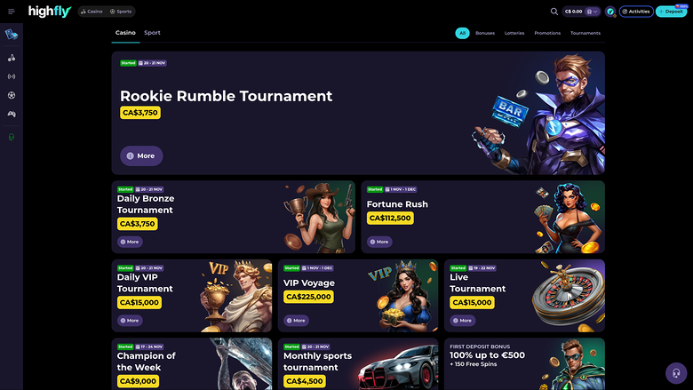 HighFlyBet Casino — Promotions page