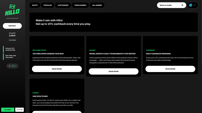 Hillo Casino — Promotions page