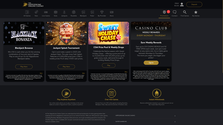 Hippodrome Casino — Promotions page