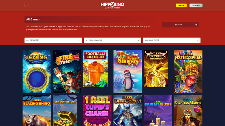 Hippozino Casino — Games lobby