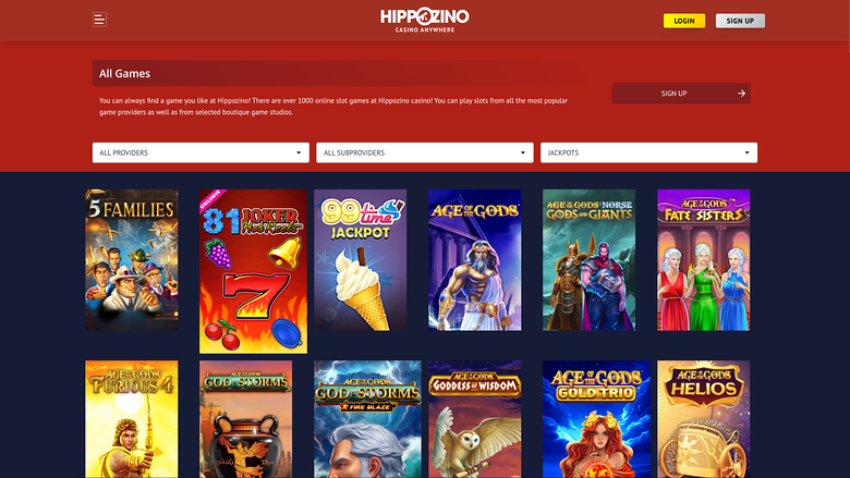 Hippozino Casino — Jackpot games