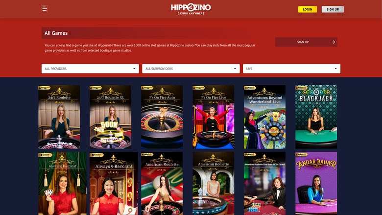 Hippozino Casino — Live dealer lobby