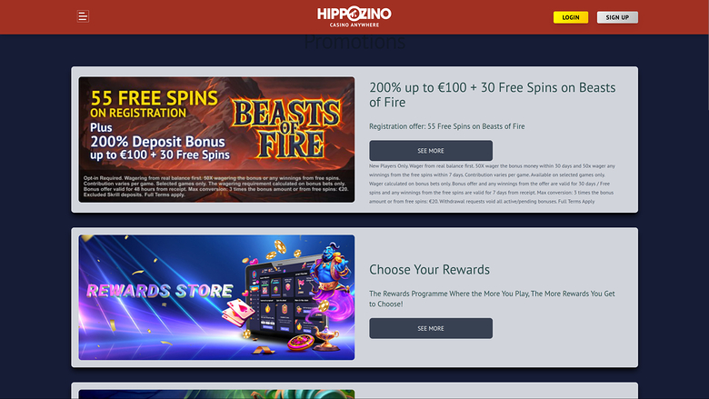 Hippozino Casino — Promotions page