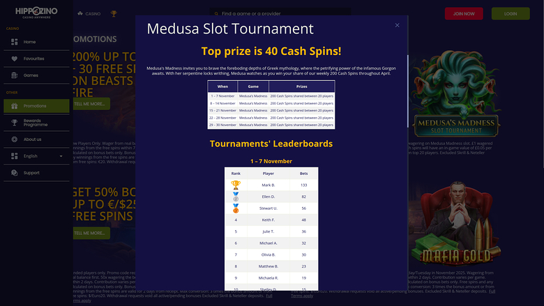 Hippozino Casino — Tournaments