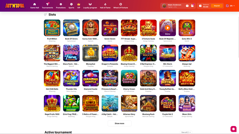 HitnSpin Casino — Games lobby