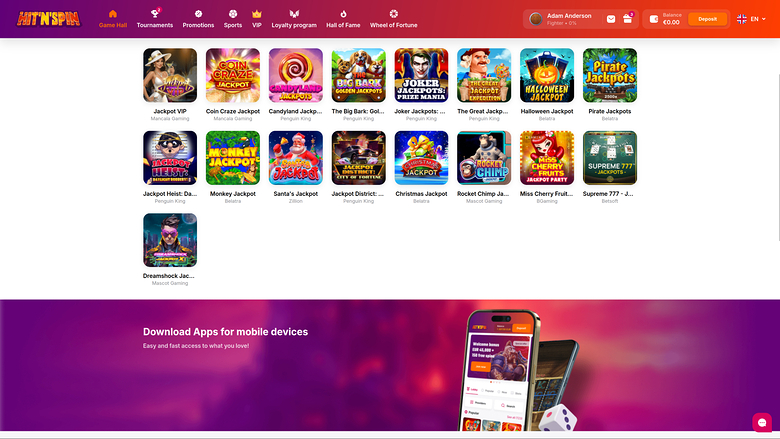 HitnSpin Casino — Jackpot games