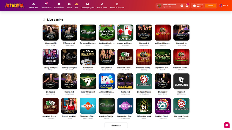 HitnSpin Casino — Live dealer lobby