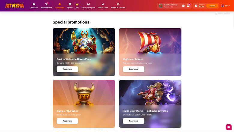 HitnSpin Casino — Promotions page
