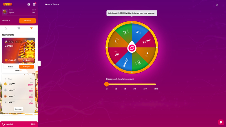 HitnSpin Casino — Wheel of fortune