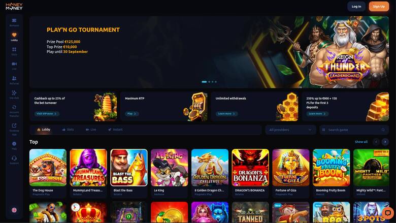 HoneyMoney Casino — Homepage