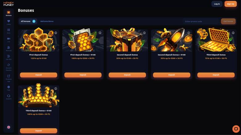 HoneyMoney Casino — Promotions page