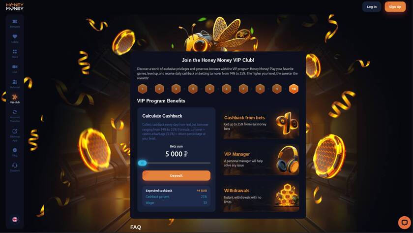 HoneyMoney Casino — VIP section