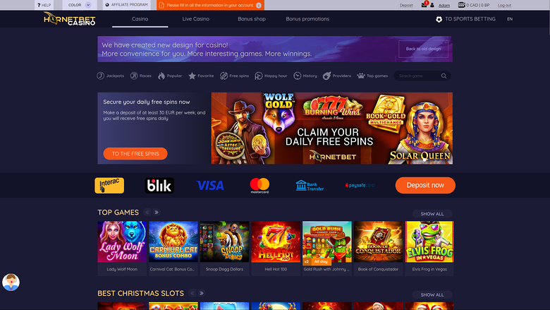 Hornetbet Casino — Homepage