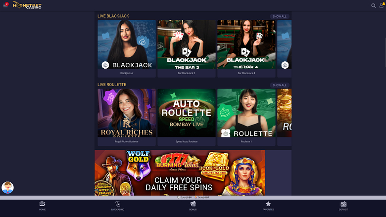 Hornetbet Casino — Live dealer lobby