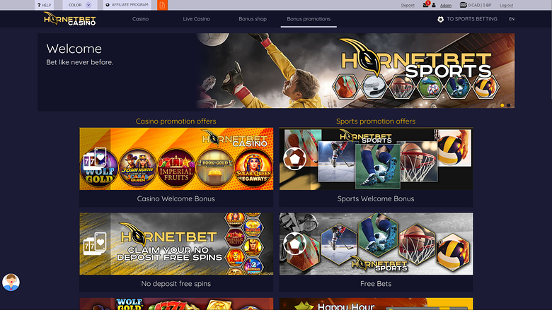 Hornetbet Casino — Promotions page