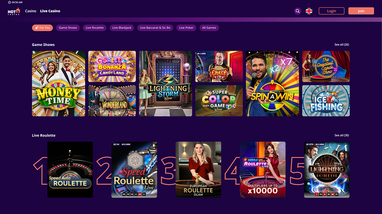 Hot7 Casino — Live dealer lobby