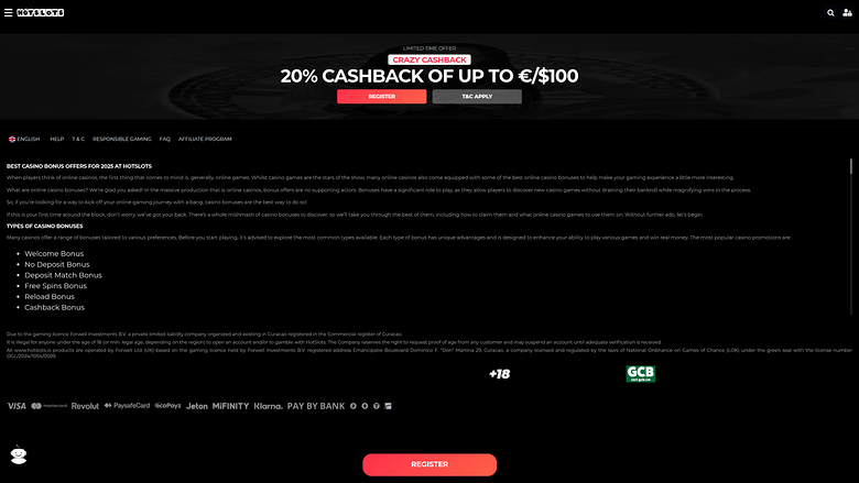 HotSlots Casino — Promotions page