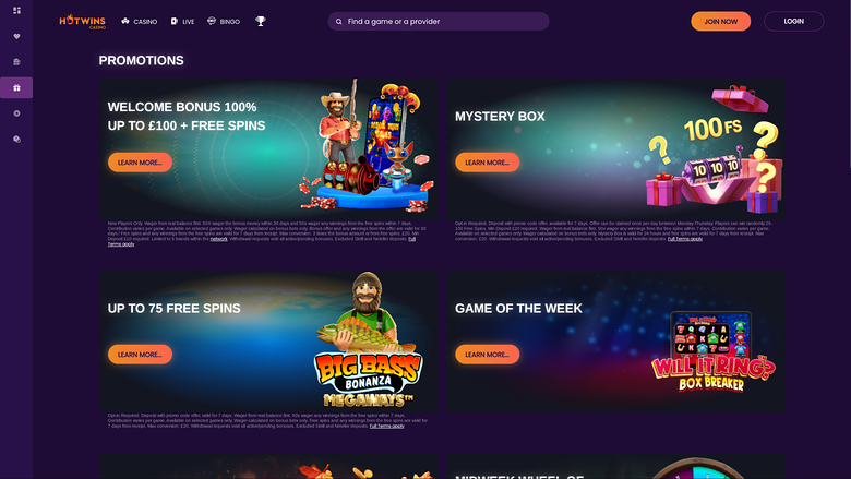 Hotwins Casino — Promotions page