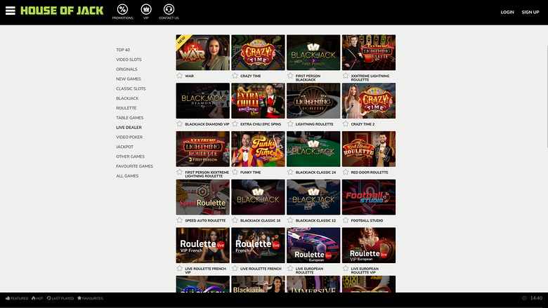 House of Jack Casino — Live dealer lobby