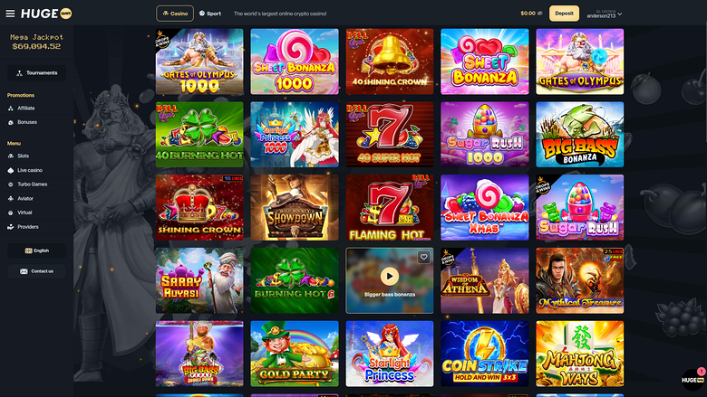 HugeWin — Games lobby