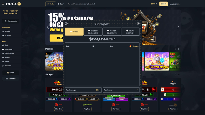 HugeWin — Jackpot games