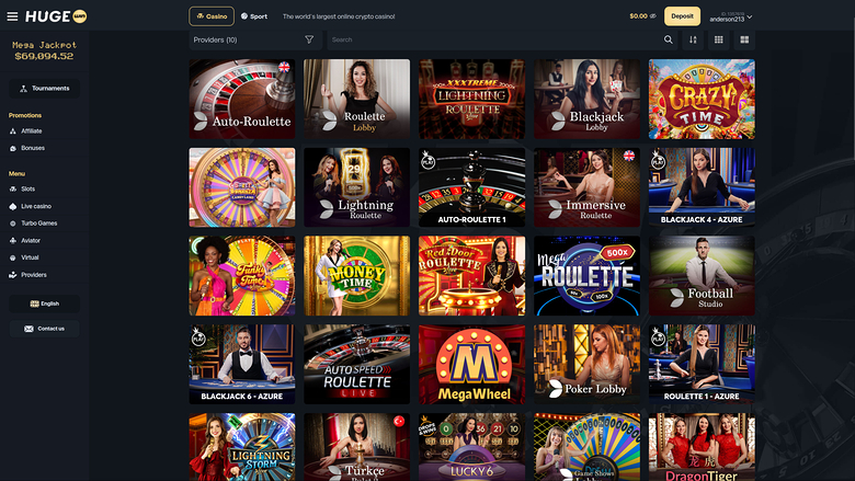 HugeWin — Live dealer lobby