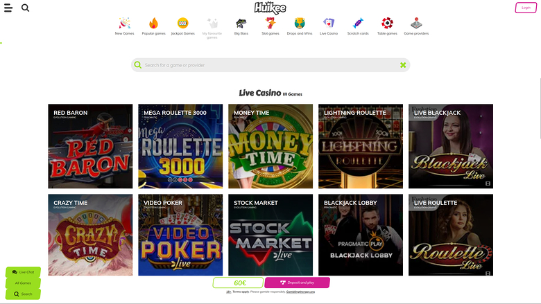 Huikee Casino — Live dealer lobby
