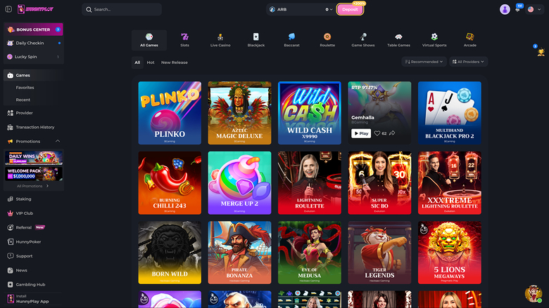 HunnyPlay Casino — Games lobby