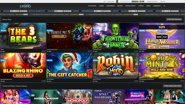 Hustles Casino — Homepage