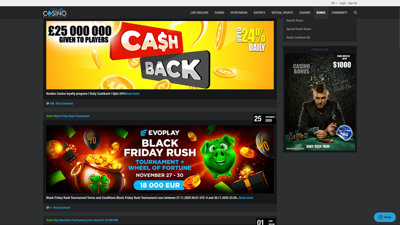 Hustles Casino — Promotions page