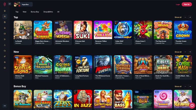 Hype Casino — Games lobby