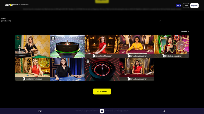 Hyper Casino — Live dealer lobby