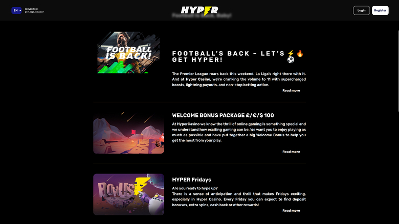 Hyper Casino — Promotions page